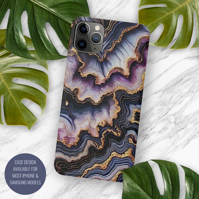 Black Blue Violet Purple Gold Marble Art Pattern Case-Mate iPhone Case (Creator Uploaded)