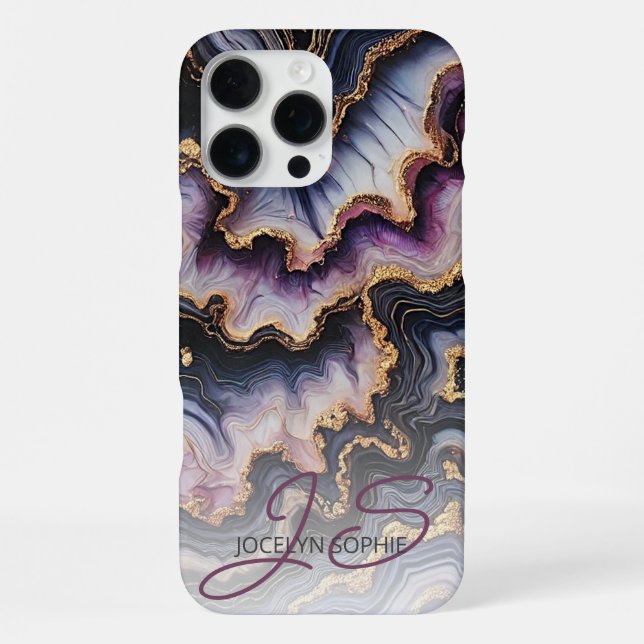 Black Blue Violet Purple Gold Marble Art Pattern iPhone Case (Back)