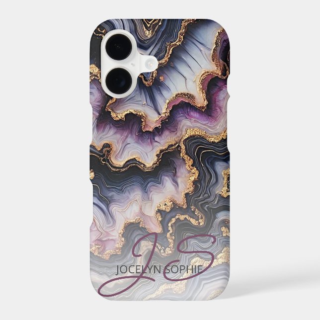 Black Blue Violet Purple Gold Marble Art Pattern iPhone Case (Back)