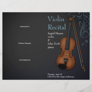 Black & Blue Violin Viola Folded Recital Program