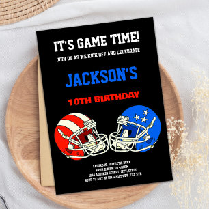 Black Blue vs Red Football Birthday Invitations