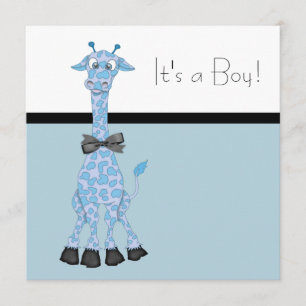 Black Blue Whimsy Giraffe Baby Boy Shower Invitation