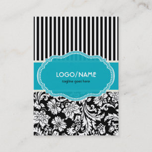 Black Blue & White Floral Damasks 2-Customised Business Card