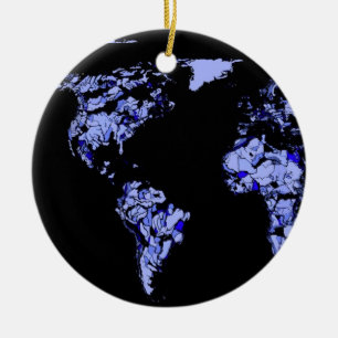 black blue world map ceramic tree decoration