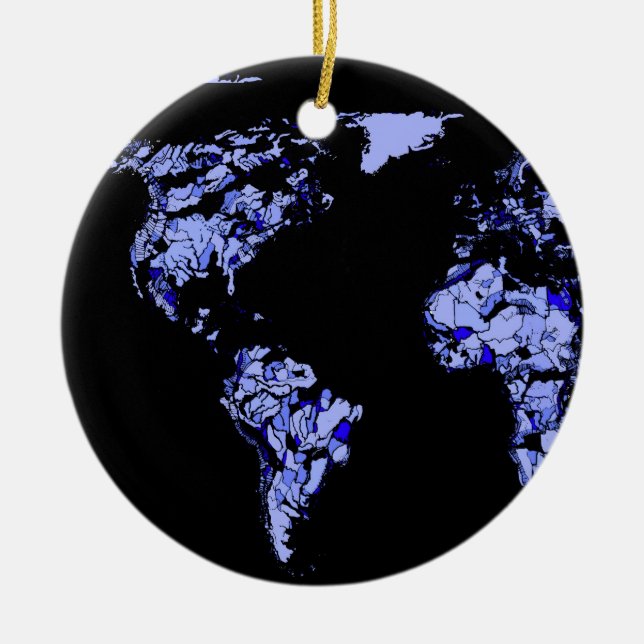 black blue world map ceramic tree decoration (Front)