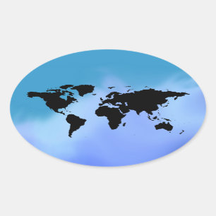 black blue worldmap oval sticker