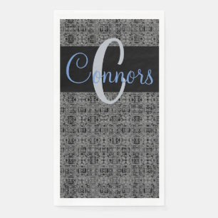 Black Blue X's and O's Pattern Grey Monogram Napkin