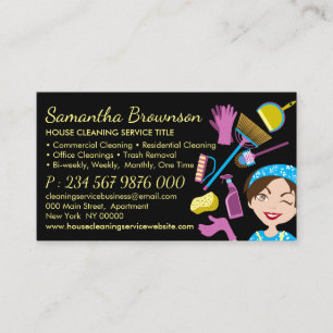 Black Blue Yellow Cleaning Janitorial Lady Maid Business Card