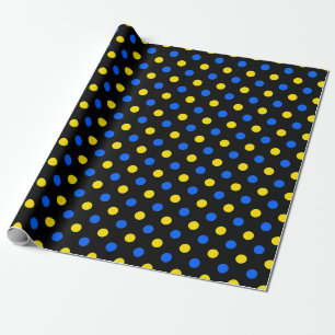 Black Blue Yellow Polka Dots Design  Wrapping Paper