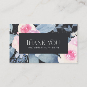 BLACK BLUSH BLUE FLORAL BUSINESS THANK YOU LOGO CARD