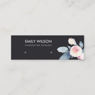 BLACK BLUSH BLUE FLORAL STUD EARRING DISPLAY LOGO MINI BUSINESS CARD