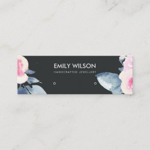 BLACK BLUSH BLUE FLORAL STUD EARRING DISPLAY LOGO MINI BUSINESS CARD