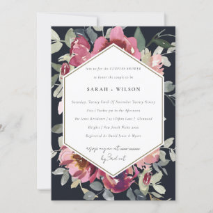 BLACK BLUSH BURGUNDY ROSE COUPLES SHOWER INVITE