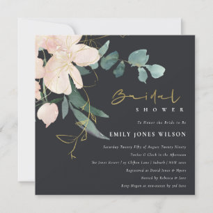 BLACK BLUSH FLORAL BUNCH WATERCOLOR BRIDAL SHOWER INVITATION