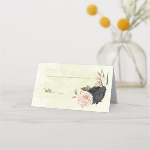 black & blush flowers botanical wedding place card