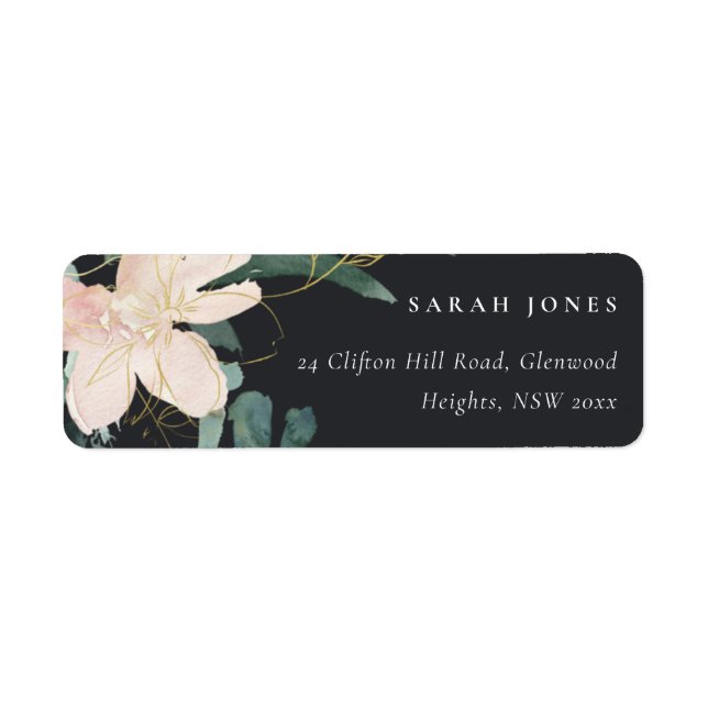 BLACK BLUSH GOLD FLORAL BUNCH WATERCOLOR ADDRESS (Front)