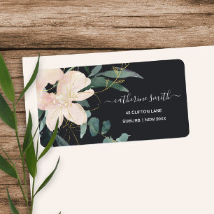BLACK BLUSH GOLD FLORAL BUNCH WATERCOLOR  ADDRESS LABEL