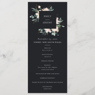 BLACK BLUSH GOLD FLORAL WEDDING CEREMONY PROGRAM MENU