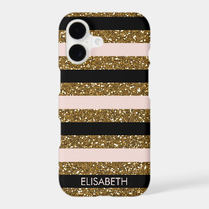 Black, Blush & Gold Glitter Stripes, Personalised
