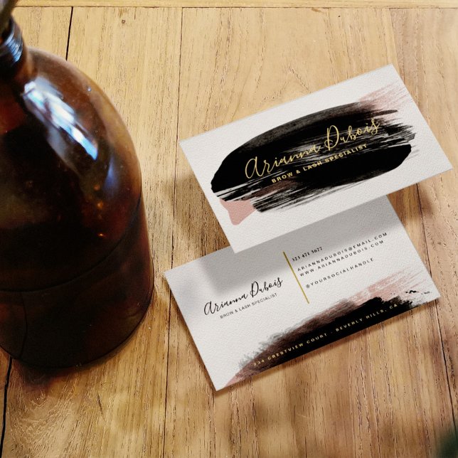 Black Blush Gold Watercolor Splash Calligraphy Business Card (Creator Uploaded)