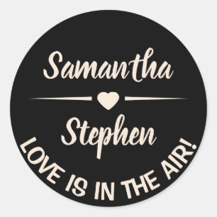 Black & Blush Heart Wedding Love - Engagement Classic Round Sticker
