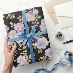 Black Blush Lavender Flowers Bridal Shower Wrapping Paper