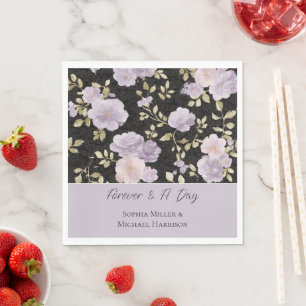 Black Blush Lavender Flowers Wedding Napkin