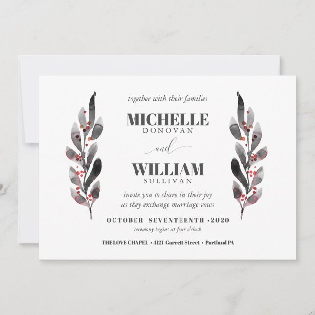 Black & Blush | Modern Branches wedding Invitation (Front)