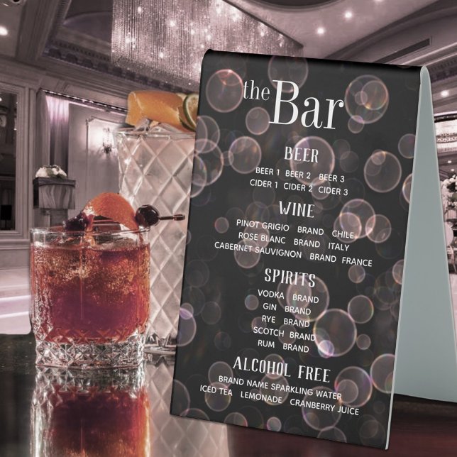 Black & Blush Pink Bokeh Bubbles Drinks Bar Sign (Creator Uploaded)