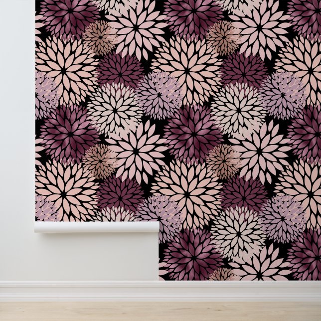 Black Blush Pink Burgundy Flowers Wallpaper (Application)