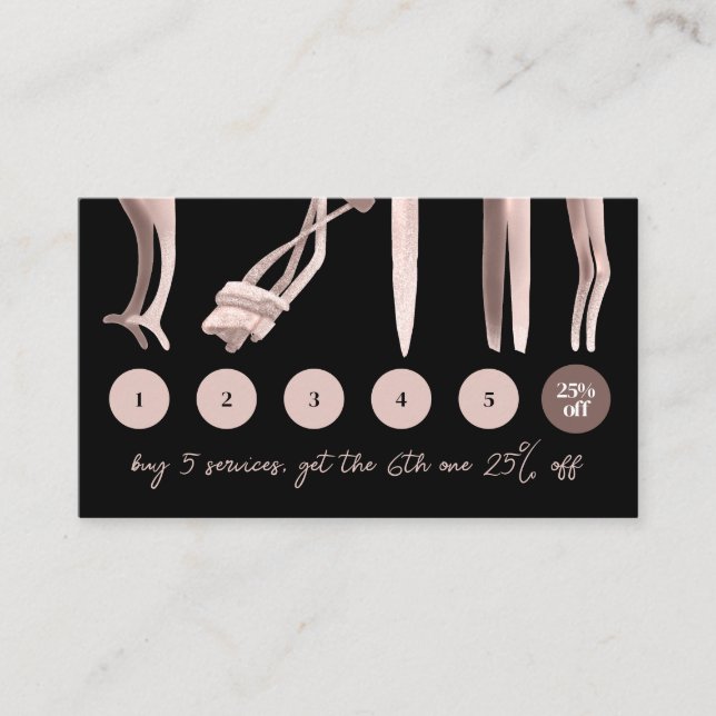 Black Blush Pink Eyelash Curl Makeup tools loyalty Business Card (Front)