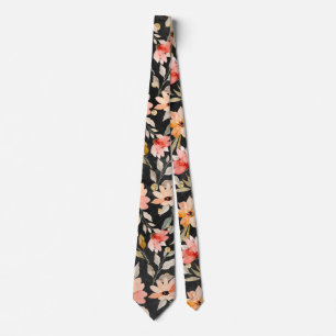 Black Blush Pink Floral Pattern Tie