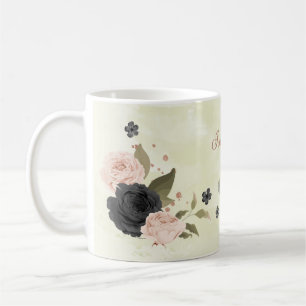 black blush pink flowers coffee mug