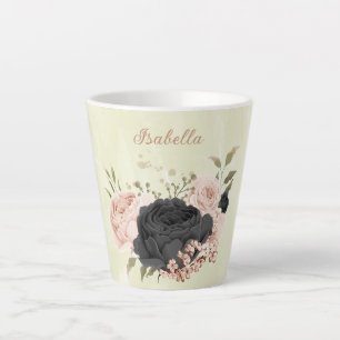black blush pink flowers latte mug