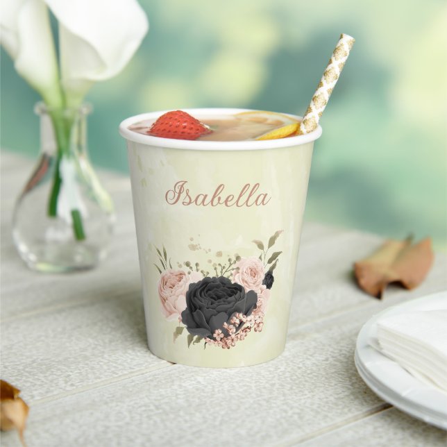 black blush pink flowers  paper cups (Insitu)