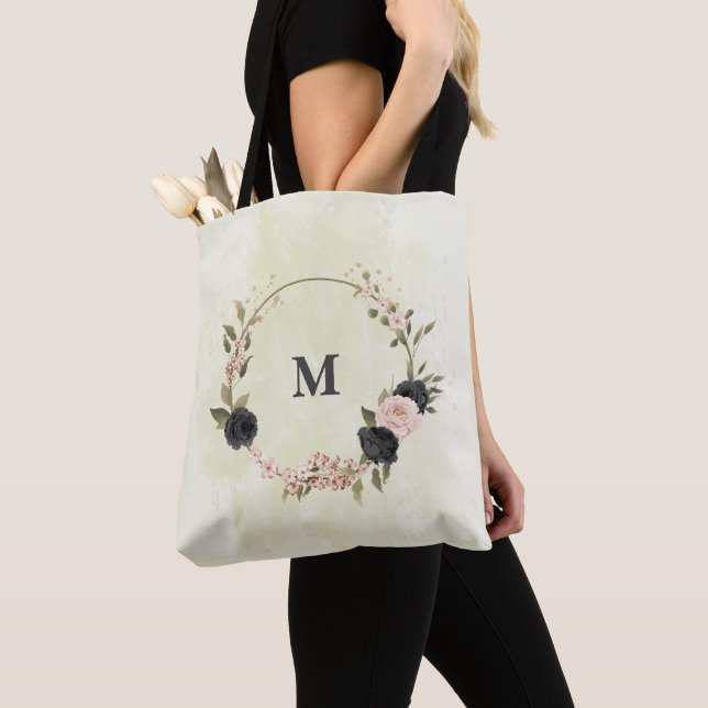 black blush pink flowers tote bag (Close Up)