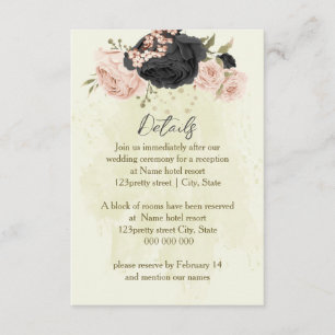 black blush pink flowers wedding details enclosure card