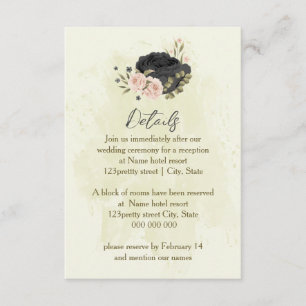 black blush pink flowers wedding details enclosure card