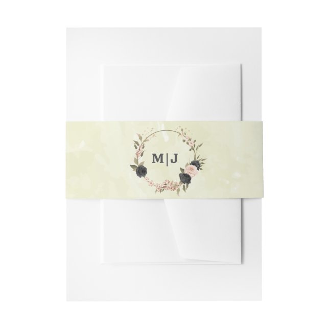 black blush pink flowers wedding invitation belly band (Front Example)