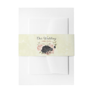 black blush pink flowers wedding invitation belly band