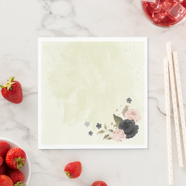 black blush pink flowers wedding napkin (Insitu)