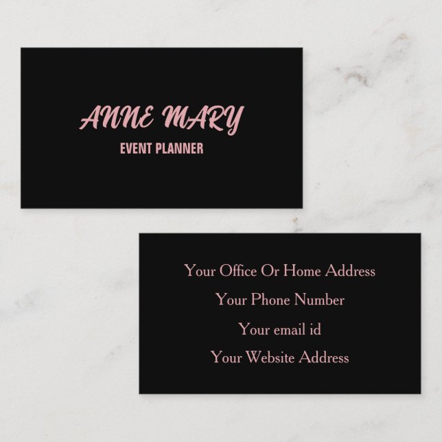 Black Blush Pink Girly Cute Custom Classy Elegant Business Card (Front/Back)