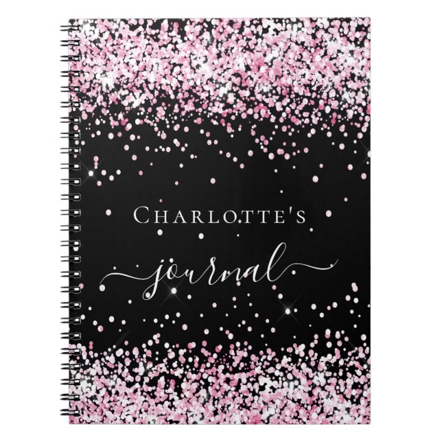 Black blush pink glitter name script journal (Front)