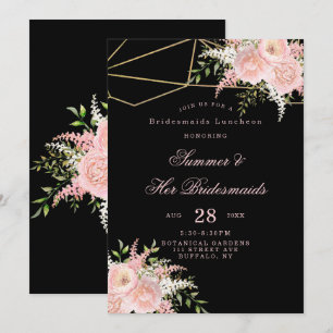 Black Blush Pink Gold Floral Bridesmaids Luncheon Invitation