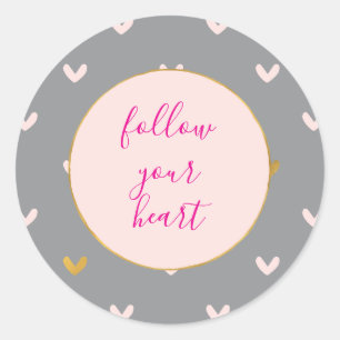 Black Blush Pink Grey Gold Hearts Classic Round Sticker