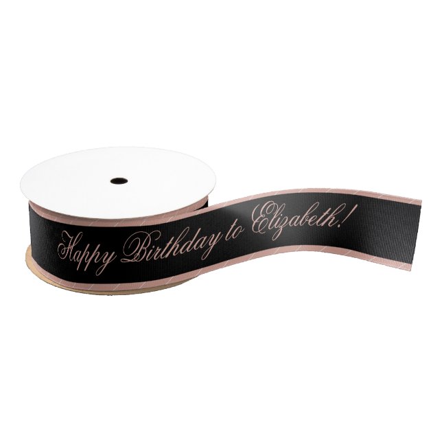 Black Blush Pink Happy Birthday Name Custom Grosgrain Ribbon (Spool)