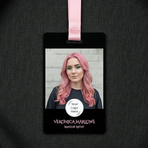 Black Blush Pink Logo Photo Makeup ID Badge