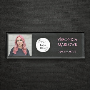 Black Blush Pink Logo Photo Makeup Name Tag