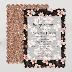 Black Blush Pink Rose Gold Floral Baby Shower Invitation