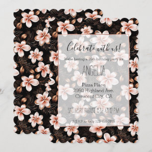 Black Blush Pink Rose Gold Floral Birthday Invitation